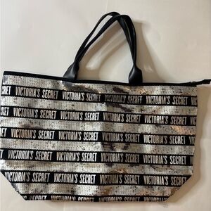 Victoria's Secret Black and Silver Logo Tote